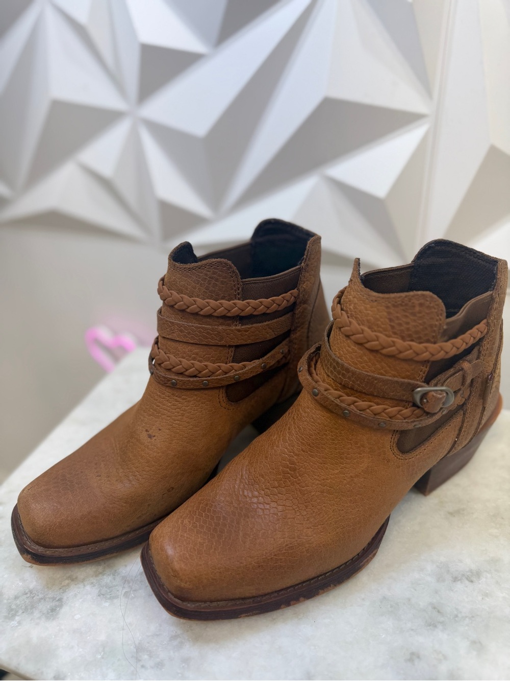 Justin Boots Women's Tan Braided Leather Ankle Booties
